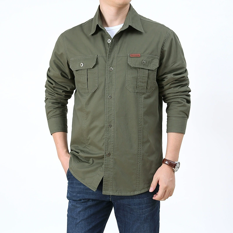 Осенне-зимняя новая рубашка на флисовой подкладке, мужская повседневная Уличная Военная рабочая одежда, рубашка с несколькими сумками, большие размеры, свободные 1389