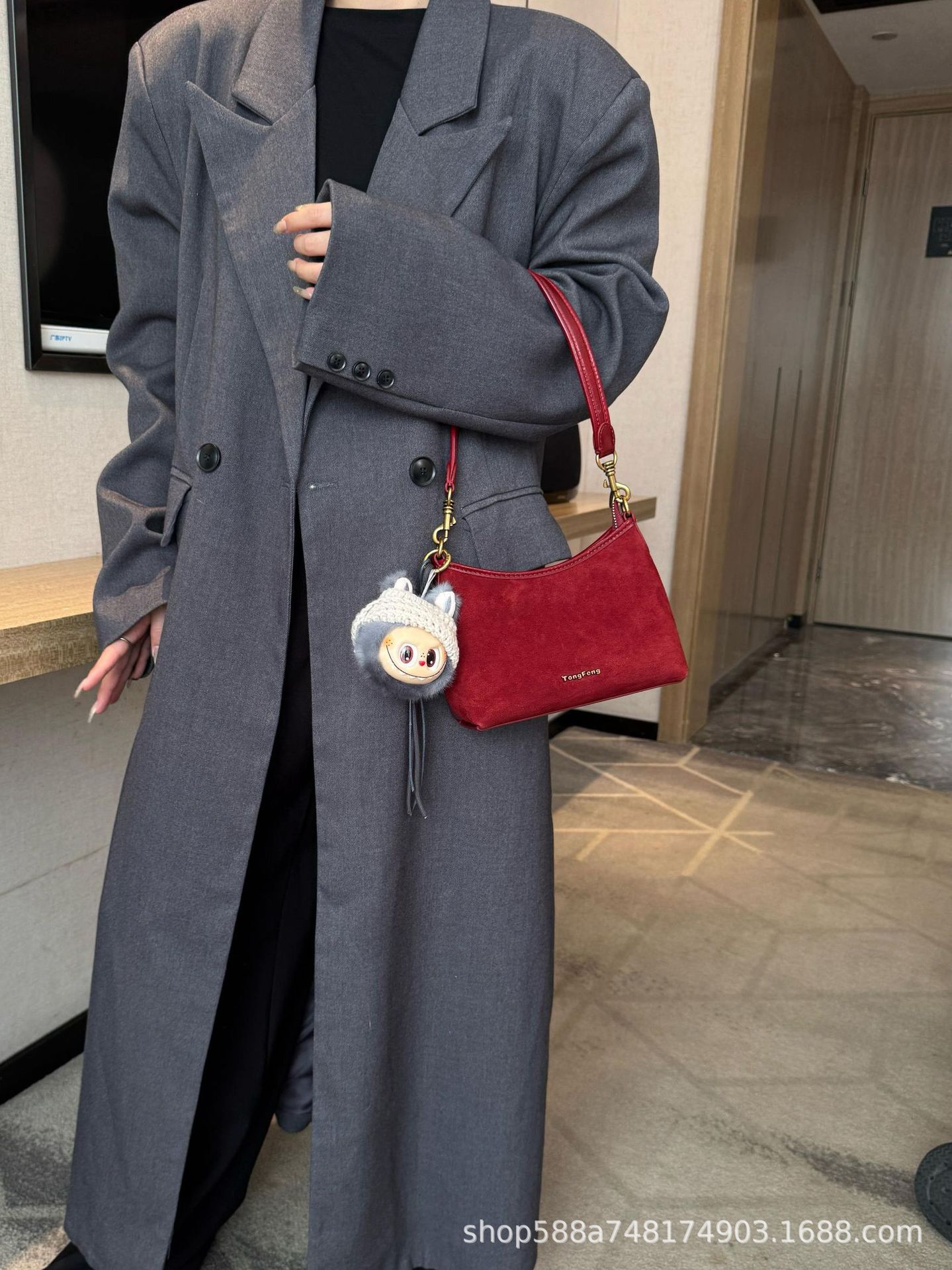 Frosted Genuine Leather Crescent Bag For Women, High-End Vintage Commuter Shoulder Bag, Suede Crossbody Small Tote - Thumbnail 6