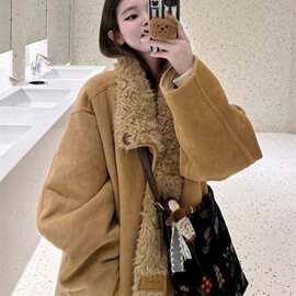 2026新款两面穿皮毛一体羊羔毛外套女冬季加厚机车服宽松毛毛上衣