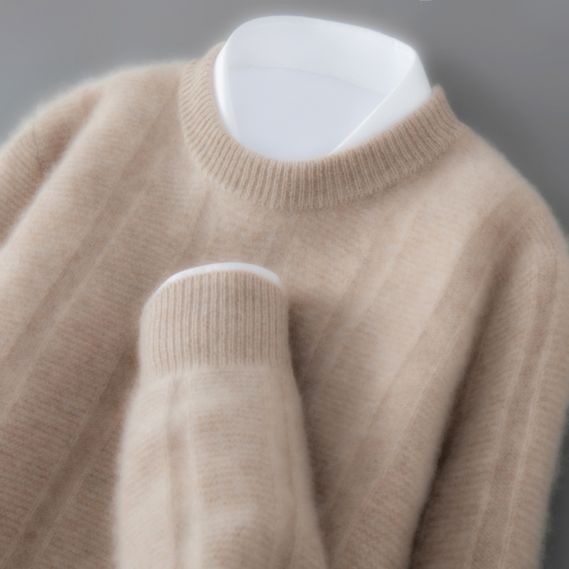 100% pure wool sweater, round neck, thick knit, men's new autumn/winter style, loose fit, solid color, casual sweater, base layer 100% pure wool sweater, round neck, thick knit, men's new autumn/winter style, loose fit, solid color, casual sweater, base layer