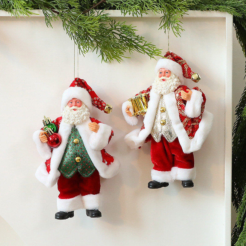 Santa Claus Christmas Doll Ornament – 18cm Fabric Decoration For Tree & Shelf (Red/Green, Pink, Red-Gold With Horn Or Drum)_voghion.com