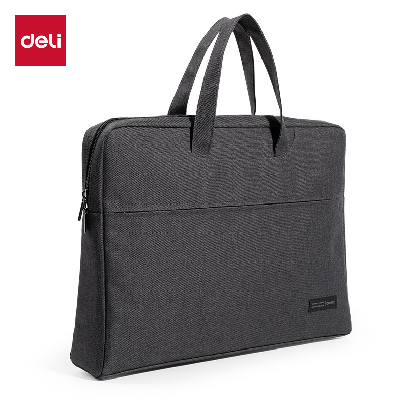 Deli 5590B portable document and laptop bag, business briefcase with zipper, simple design, water bottle pocket, office bag, can be printed with logo