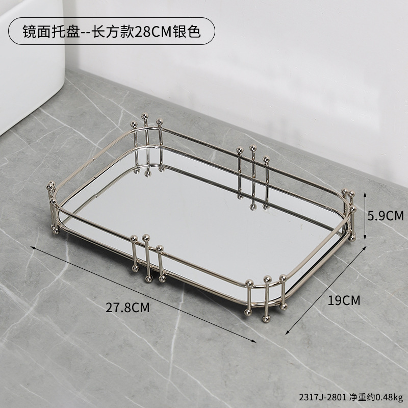 錬鉄製ミラートレイ、軽くて豪華なデスクトップ収納トレイ、コーヒーテーブルの装飾品、化粧品やジュエリーの整理トレイ、家の装飾|undefined