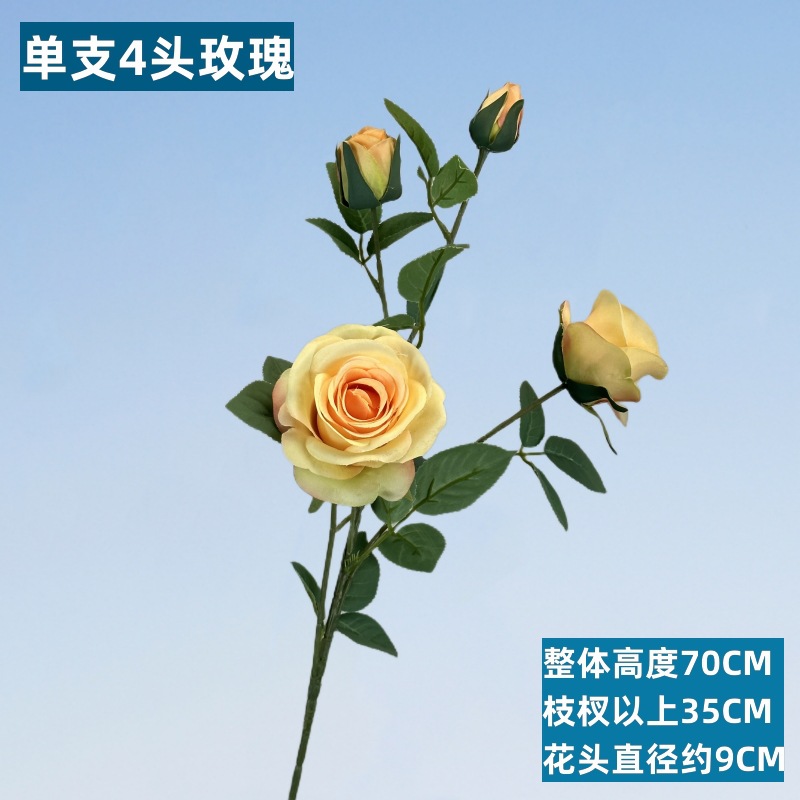 Arreglo Floral Artificial de Rosas de 4 Cabezas para Decoración de Bodas, Hoteles y Hogares, Decoración de Habitaciones de Boda, Flores de Seda, Flores Artificiales al por Mayor