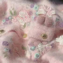 欧货重工漂亮新年粉色少女心刺绣针织毛衣外套2024新款秋冬高级感