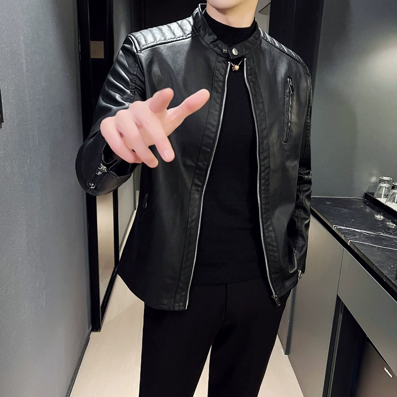 Демисезонная модная мужская кожаная куртка для отдыха, slim fit
