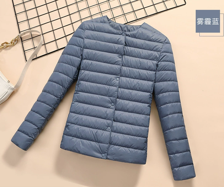 Демисезонная куртка из пуха с длинным рукавом, круглый воротник, slim fit, плюс размеры