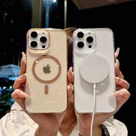 适用iPhone17PRO磁吸手机壳苹果15无线充透明PC壳MagSafe16手机壳