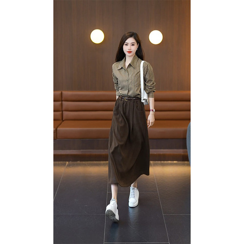 Slimming Sheath Skirt - Autumn New Retro High-Waisted Medium-Length Hip-Hiding Large Swing A-Line Dress