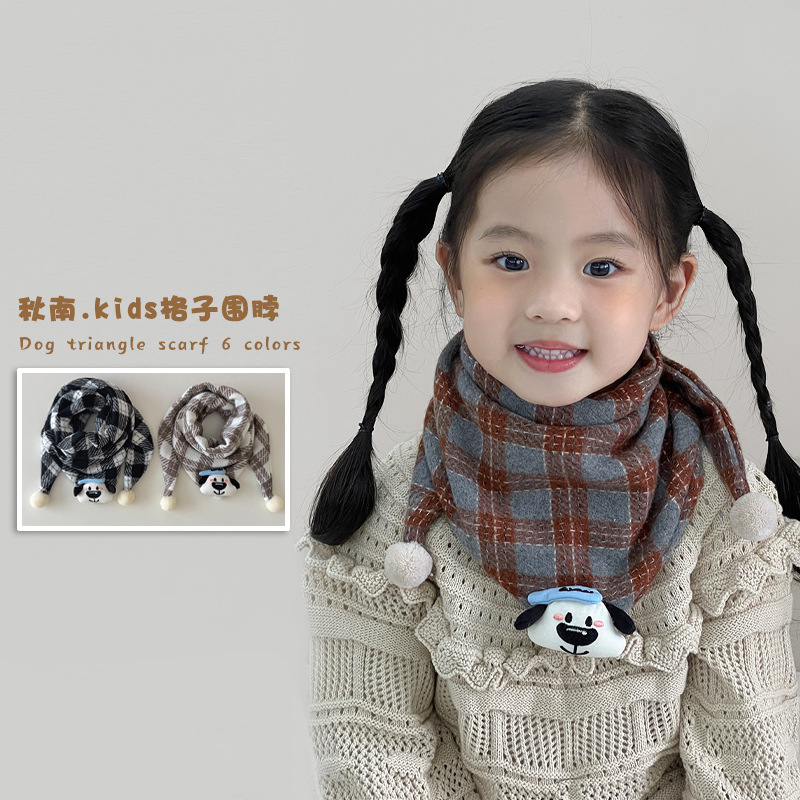 秋南 儿童围巾冬季韩版可爱小狗三角巾保暖防风宝宝针织围脖批发