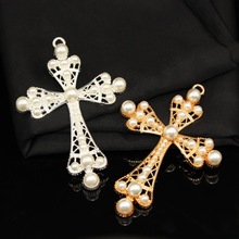 镶钻珍珠十字架合金配件diy手机壳美容材料手工箱包礼盒配饰挂坠