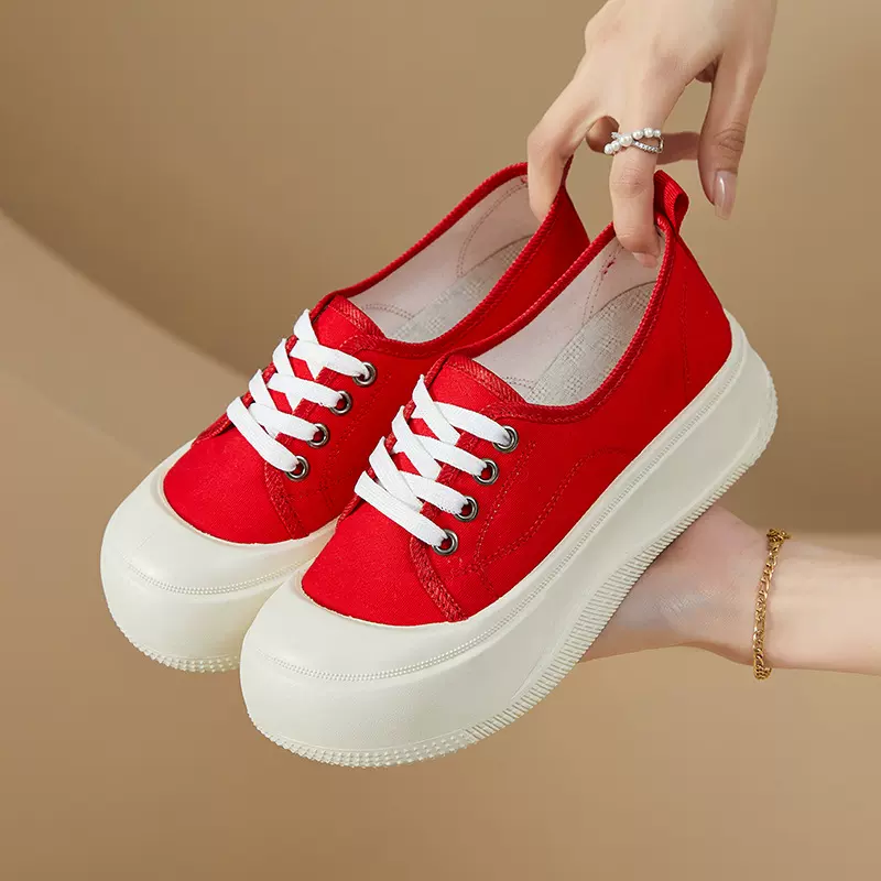 帆布鞋女2025新款夏季小白松糕厚底透气百搭爆款高帮老爹鞋休闲鞋