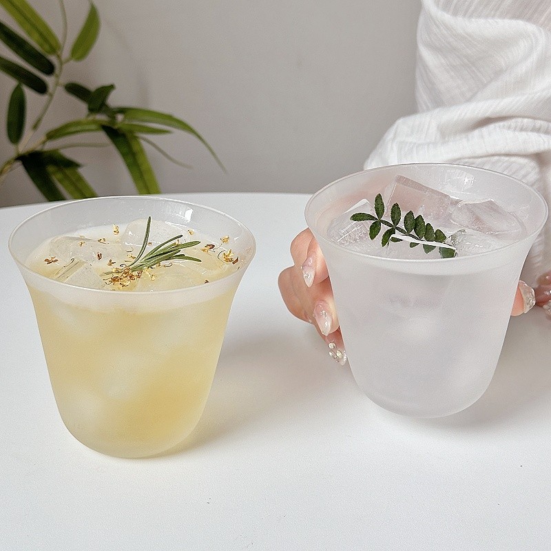 日式ins風簡約喇叭口設計玻璃杯磨砂質感古典杯茶杯冰美式咖啡杯