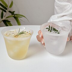 日式ins風簡約喇叭口設計玻璃杯磨砂質感古典杯茶杯冰美式咖啡杯