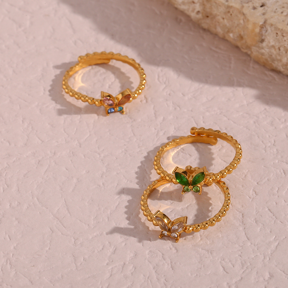 Daily Occasion PVD Coated Real Gold Plated 18K Gold Butterfly 304 Stainless Steel Waterproof Non Tarnish Rings