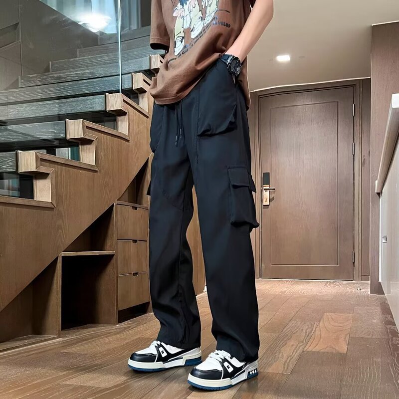 Cross-Border New Functional Cargo Pants Men's Spring and Autumn Stylish Straight Casual Pants High-Waisted Slimming Paratrooper Tactical Pants