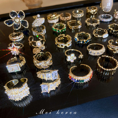 Fashion Zirconia Heart Alphabet Flower Open Ring Light Luxury High-End Style temperament index finger ring versatile finger ring hand accessory