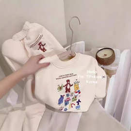 男女童冬季加绒套装2024新款韩系洋气中小儿童卡通卫衣潮童装两件