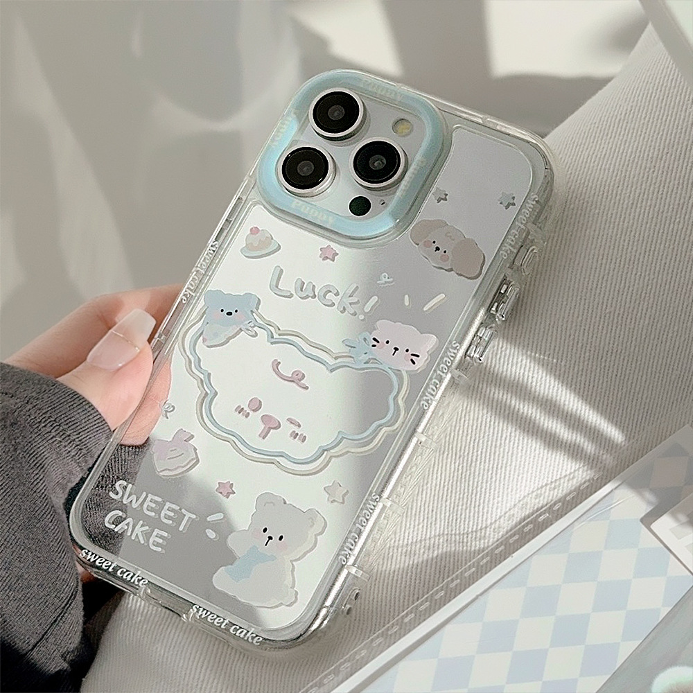 Funda de teléfono con diseño de espejo de verano para iPhone 16 Pro Max, compatible con Apple 15, iPhone 17, dibujos animados, 12.ª generación, 11, con correa