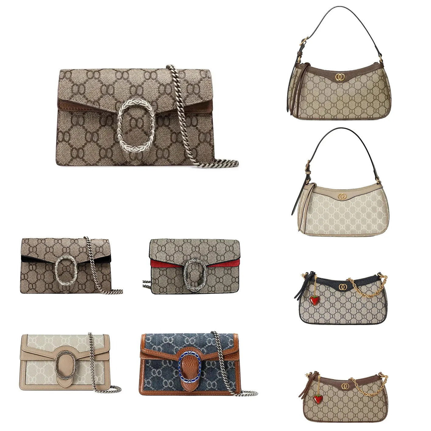 In-Stock 2026 New Model Gg Mini Dionysus Bag Monogram Tiger Head Envelope Bag Single Shoulder Crossbody Chain Bag Women's Bag for Daily Use