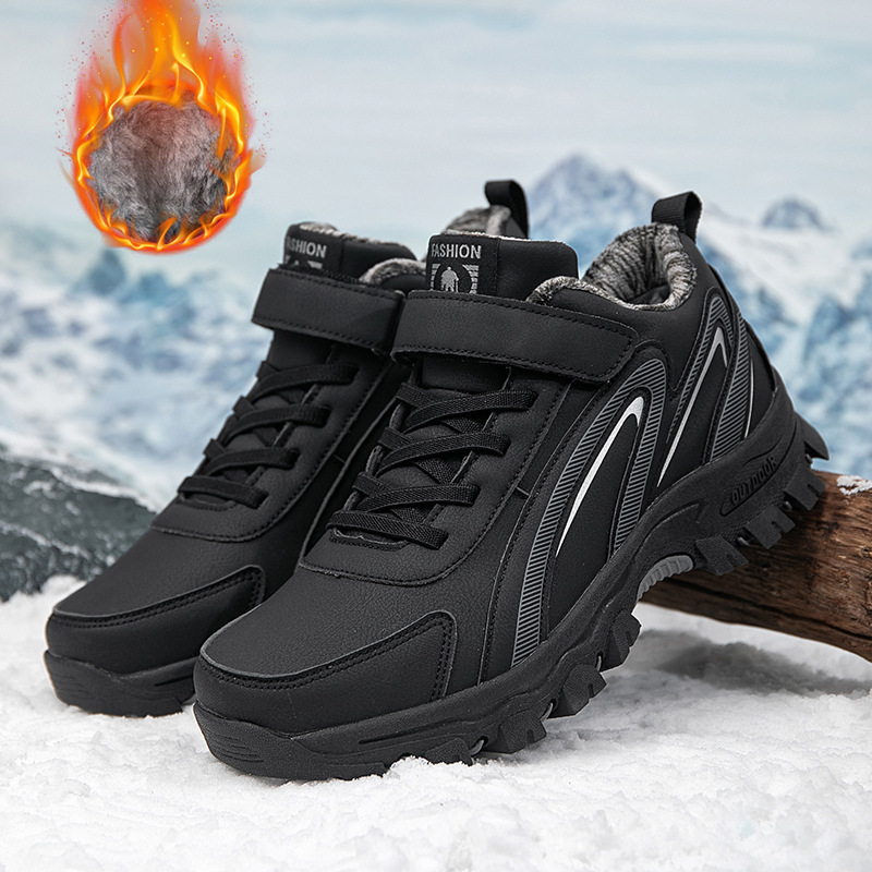 Middle-Aged and Elderly Walking Shoes for Men and Women, Fleece-Lined, Warm, Non-Slip, Outdoor Hiking Shoes, Winter Thickened Shoes for Parents