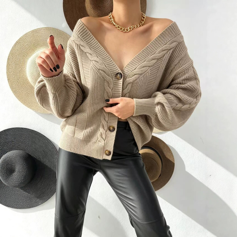 New hot-selling cross-border women's clothing: solid color cable-knit cardigan, loose-fitting, drop-shoulder, long-sleeved, soft and cozy knitted sweater jacket New hot-selling cross-border women's clothing: solid color cable-knit cardigan, loose-fitting, drop-shoulder, long-sleeved, soft and cozy knitted sweater jacket