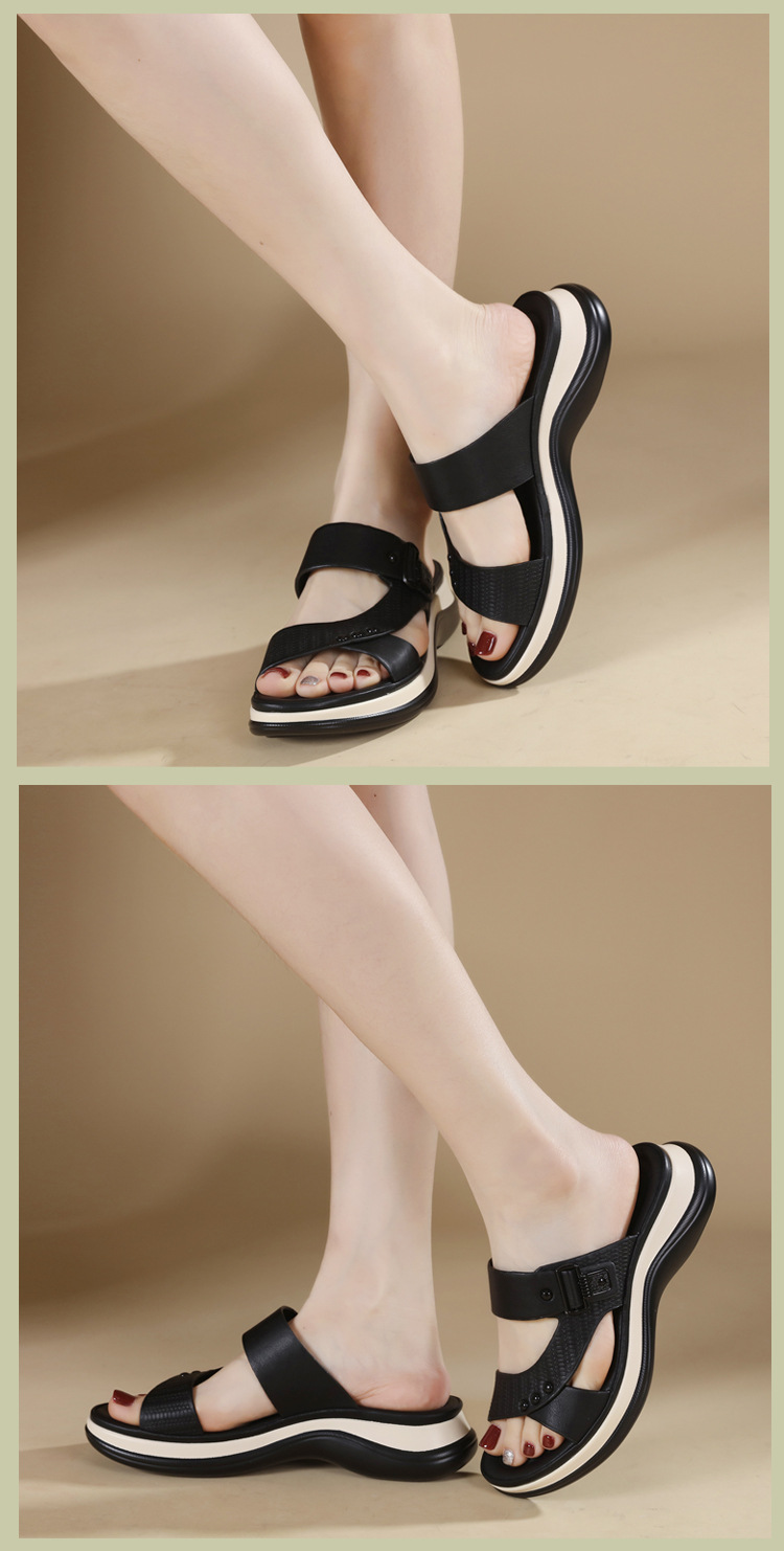Dép sandal nữ xỏ ngón đế dày chống trơn mùa hè 2026 — Màu đen, Màu camel, Màu mơ chi tiết 9
