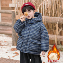 手塞棉服9924童装男童冬季加绒棉服帅气加厚保暖外套儿童格子