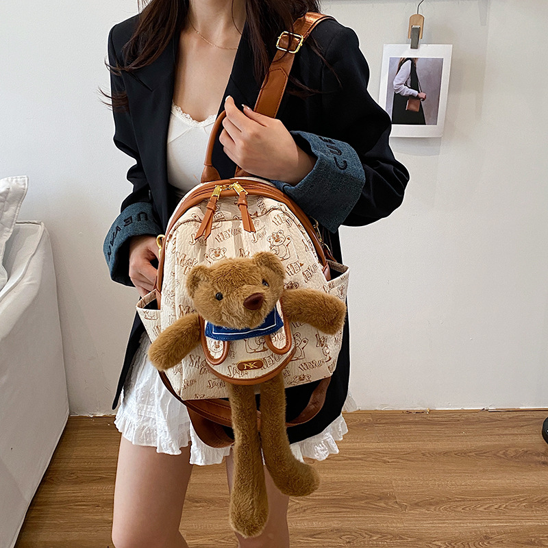 Mochila de mujer de gran capacidad transfronteriza, mochila de oso de peluche tridimensional, mochila de estilo exterior, mochila de estudiantes universitarios, mujer