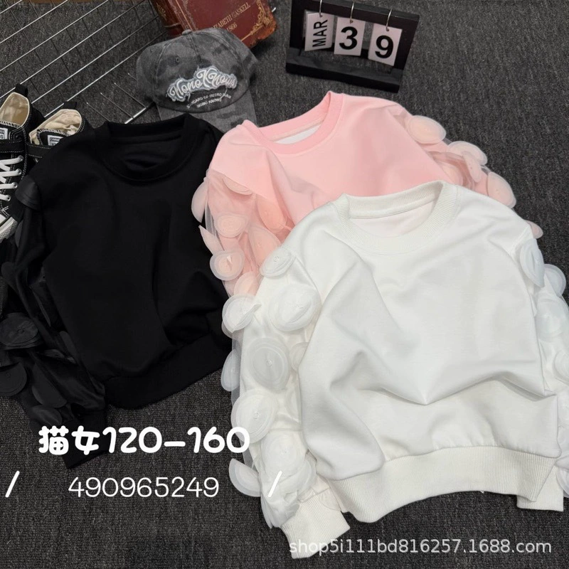 Детская одежда Lipei толстовка для девочек объемный кружевной топ размер 120-160 размер 26 осенний стиль mn
