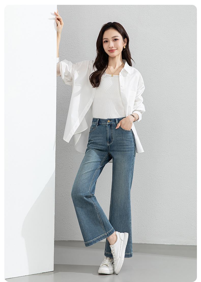 Quần jean nữ ống loe nhẹ cạp cao dáng 9 phân chất liệu Tencel — Cao bồi xanh chi tiết 18