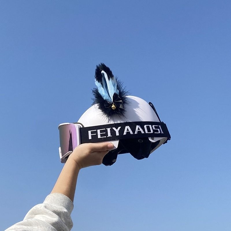 Snow helmet decoration: black and blue plush cat ears for motorcycle helmets, suitable for half-helmets, detachable and creative
