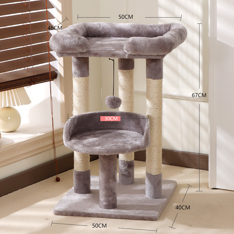 Árbol para Gatos Grande Transfronterizo Hecho de Sisal, Soporte para Gatos que Ahorra Espacio, Modelo de Exportación, Árbol para Gatos Integrado con Cama para Gatos, Suministros Populares para Mascotas.