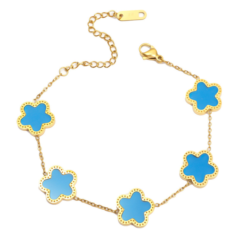 ヨーロッパとアメリカのクロスボーダー四つ葉の花ジルコンブレスレットステンレス鋼の新しいブレスレット女性のファッションライト高級フラワーエメラルドブレスレット|undefined
