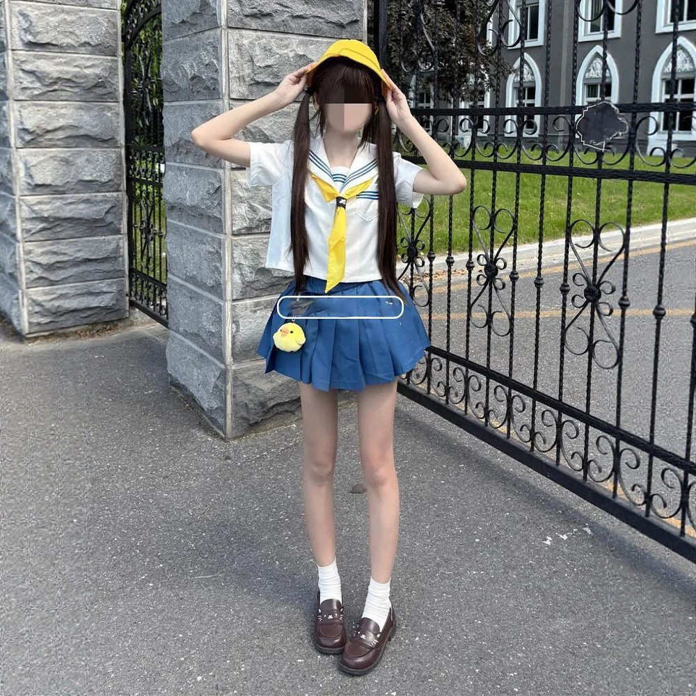 蓝色三本水手服jk制服百褶裙套装日系学院风夏季基础款甜美可爱