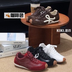 mollykiki韩版复古百搭内增高4CM女全皮拼色休闲运动阿甘德训鞋潮