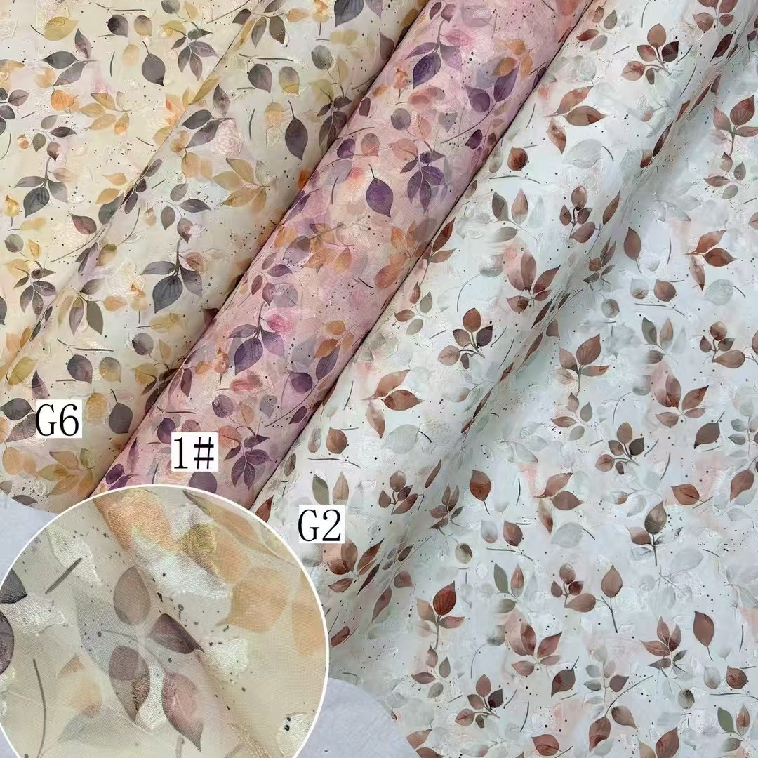 精品剪花直喷数码印花雪纺提花植物花草碎花连衣裙防晒霜衬衫面料