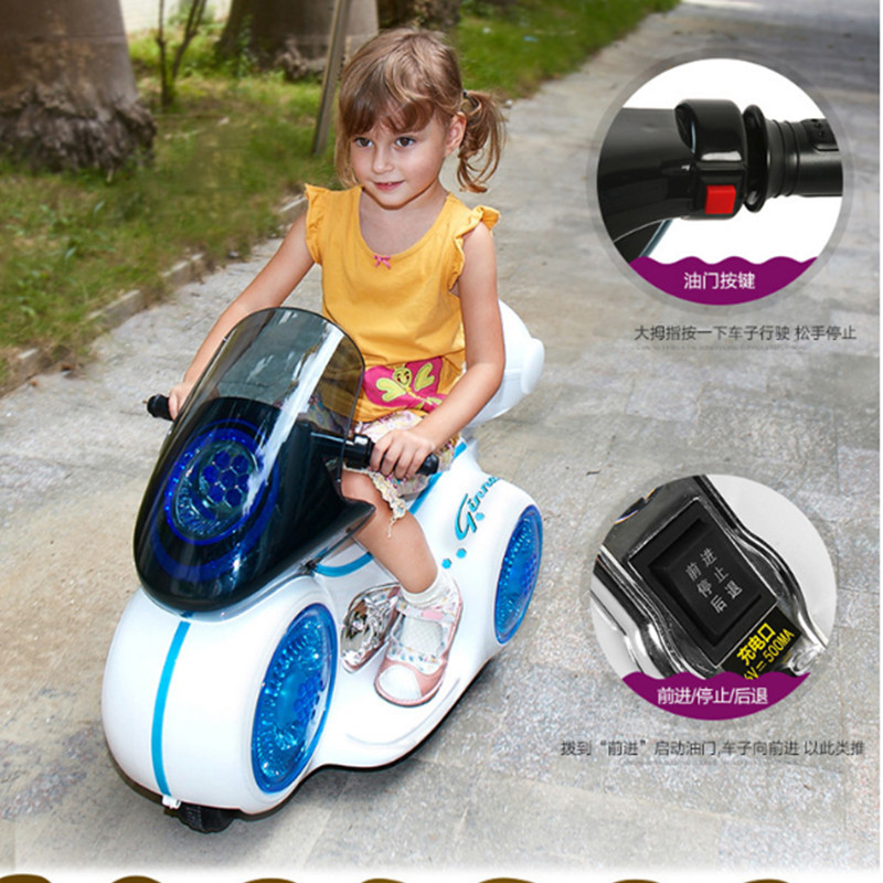 Comercio exterior nuevo espacio eléctrico para niños Motocicleta bebé puede sentarse cochecito de tres ruedas música ligera batería coche de juguete
