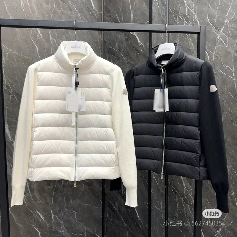 M Brand 2024 New Women's Stand-Collar White Knit Patchwork Lightweight Mengjia down Jacket 90% down Cardigan Loose Fit