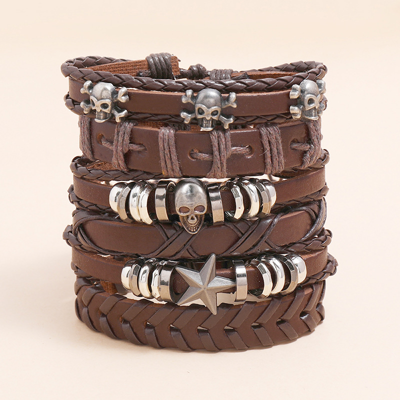retro braided leather bracelet set
