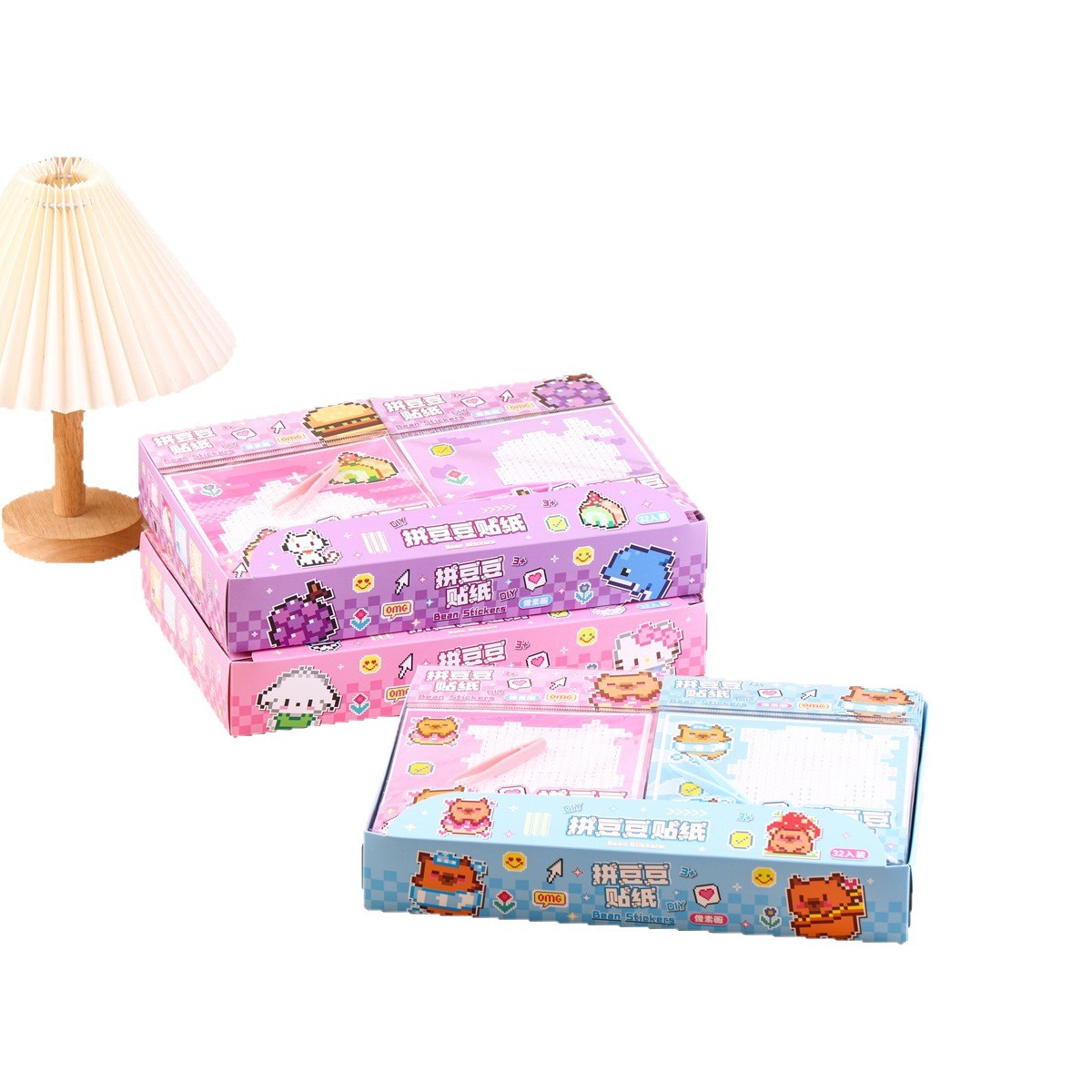 Pixels viento mosaico puzzle pegatinas para niños diy juguetes de dibujos animados adorables pegatinas de frijoles