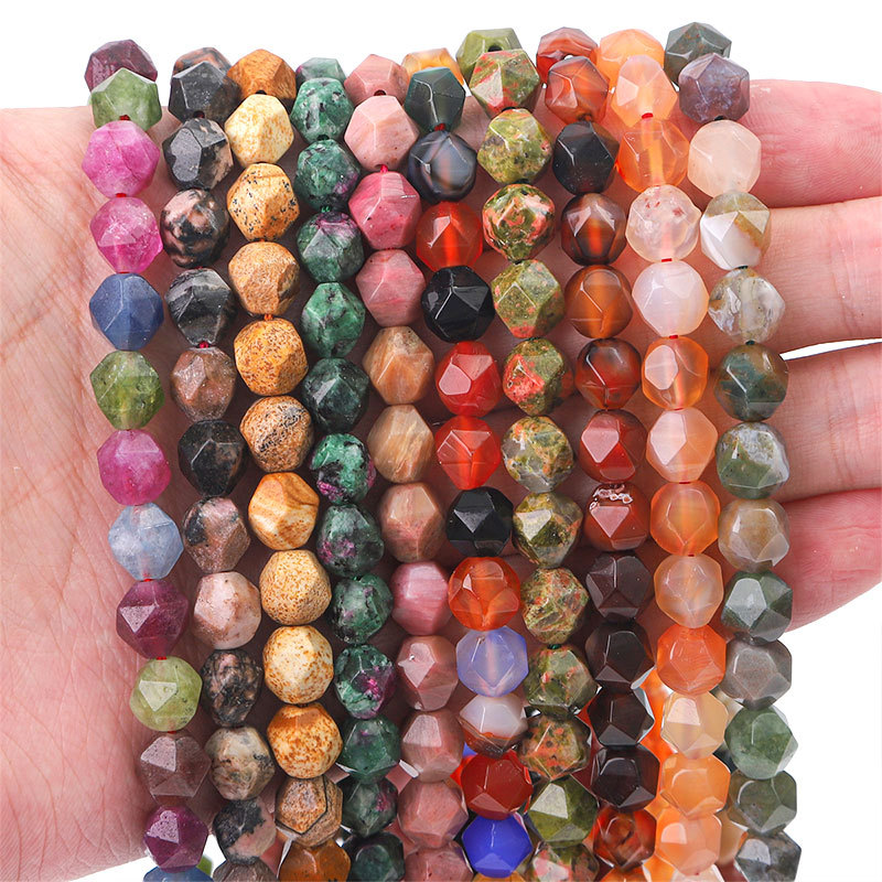 天然切面石珠玛瑙水晶珠子散珠手工diy材料串珠手链耳坠饰品配件
