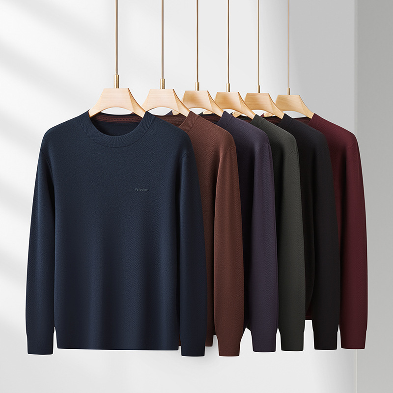 2026 Autumn Men's Long Sleeve Knit Sweater, Fashionable Casual Printed Crew Neck Sweater, Plus Size