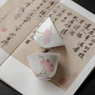 Underglaze Color Pure Hand-painted Magnolia Ceramics Tea Cup White Porcelain Kung Fu Tea Set Single Cup Household Tea Cup Small Cup