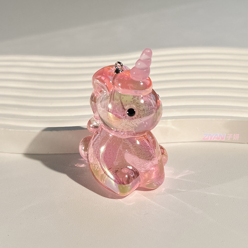 Acrylic pendant uv plated bubble transparent colorful cute little unicorn keychain bag toy diy accessories