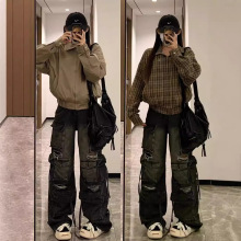 双面穿初秋潮牌外套女春秋季新款宽松休闲格纹美式复古工装棒球服