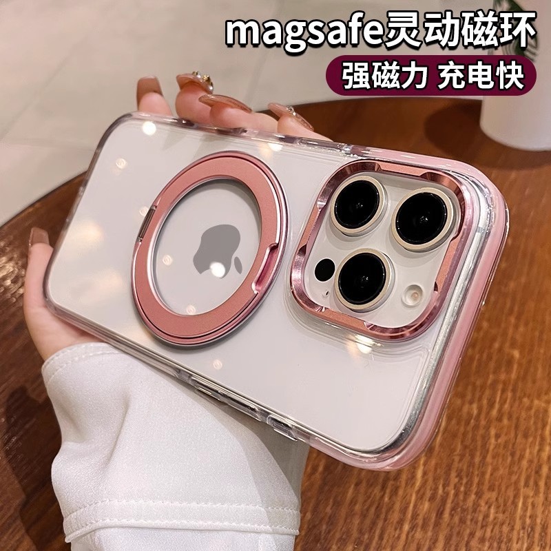 Iphone16 promax携帯電話ケース360回転スタンドマグネットリンゴ15透明転倒防止保護カバー|undefined