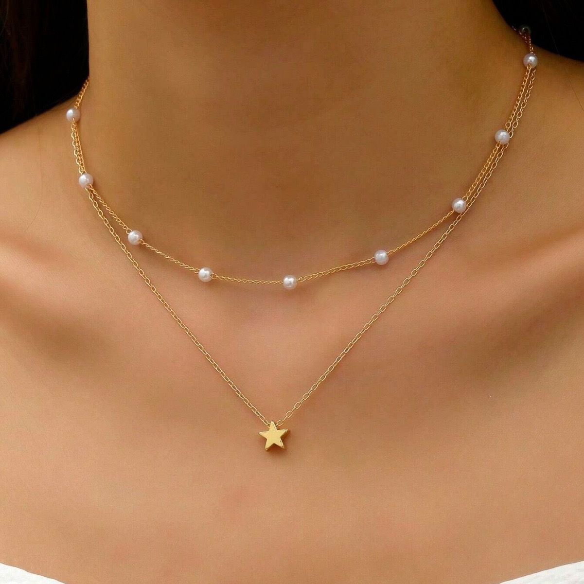 European and American Cross-Border Jewelry Accessories Versatile Pearl Heart Pendant Necklace Women's Jewelry Retro Alloy Stacked Clavicle Chain