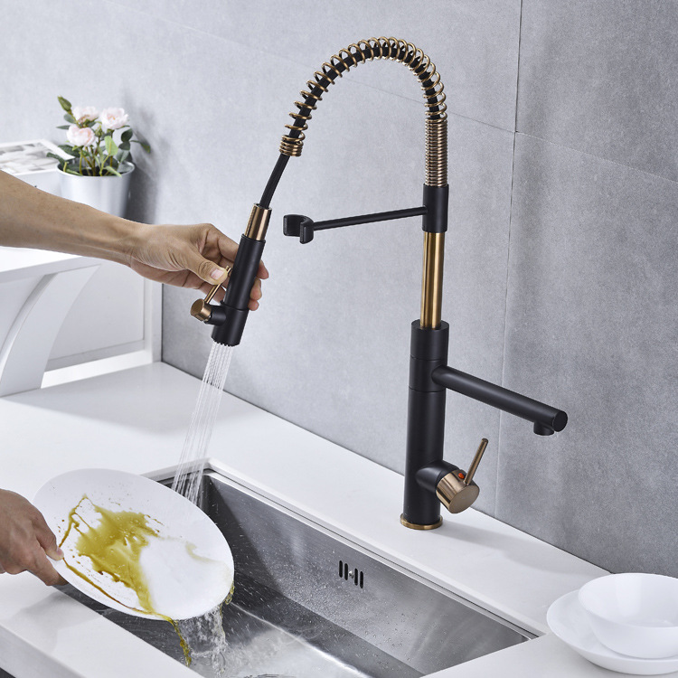 The contemporary all-copper cold and hot single handle island kitchen from Germany features a magnetic sink for washing vegetables, a pull-out flower shower, and a rotatable faucet undefined