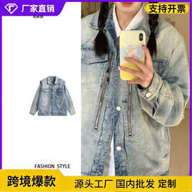 美式复古垫肩牛仔外套女oversize今年流行夏季设计感小众夹克上衣